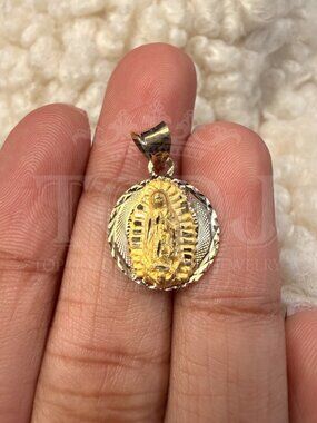 14K Tri Color Gold Religious Stamp Pendant